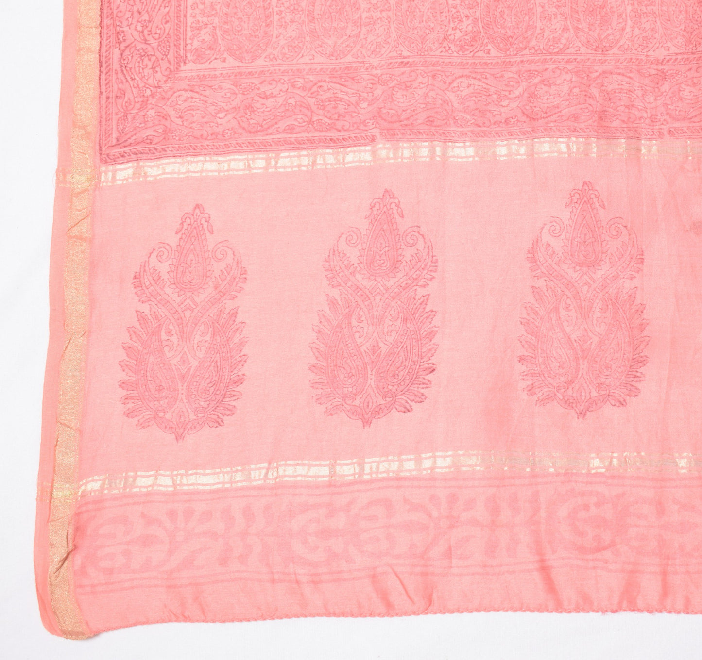 Sushila Vintage Pink Floral Scrap Dupatta Pure Cotton Silk Hand Block Long Stole