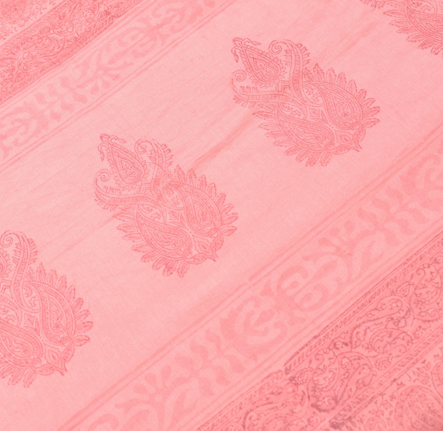 Sushila Vintage Pink Floral Scrap Dupatta Pure Cotton Silk Hand Block Long Stole