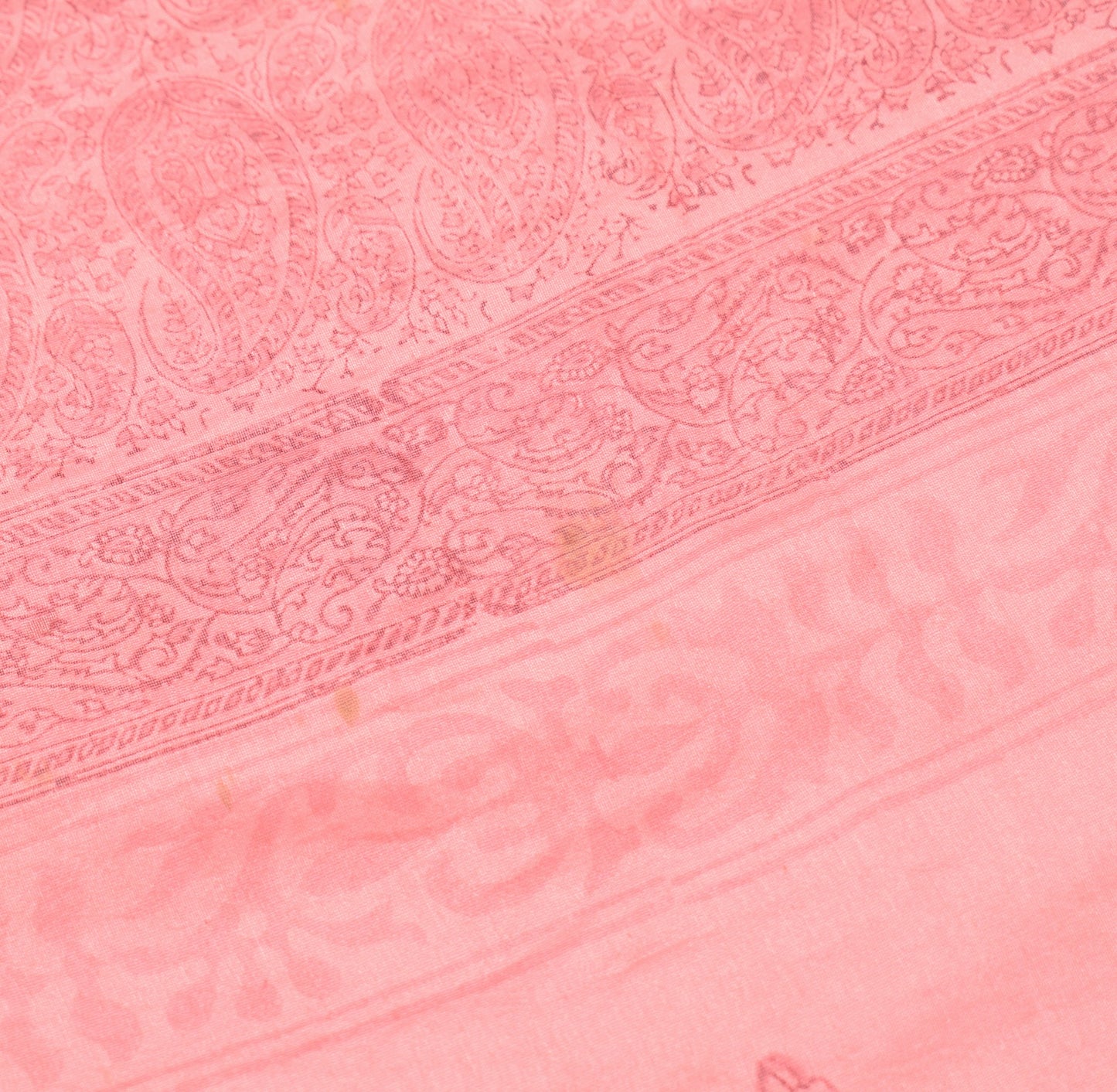 Sushila Vintage Pink Floral Scrap Dupatta Pure Cotton Silk Hand Block Long Stole