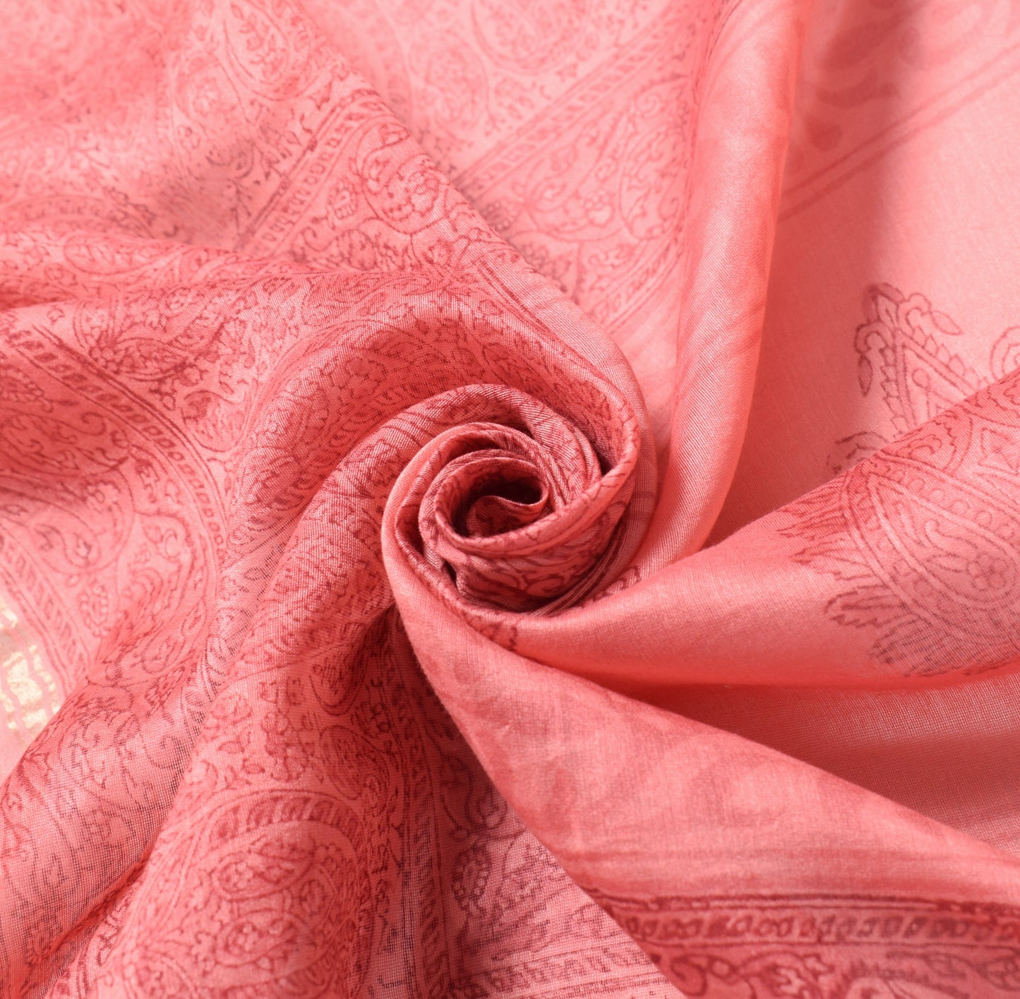 Sushila Vintage Pink Floral Scrap Dupatta Pure Cotton Silk Hand Block Long Stole