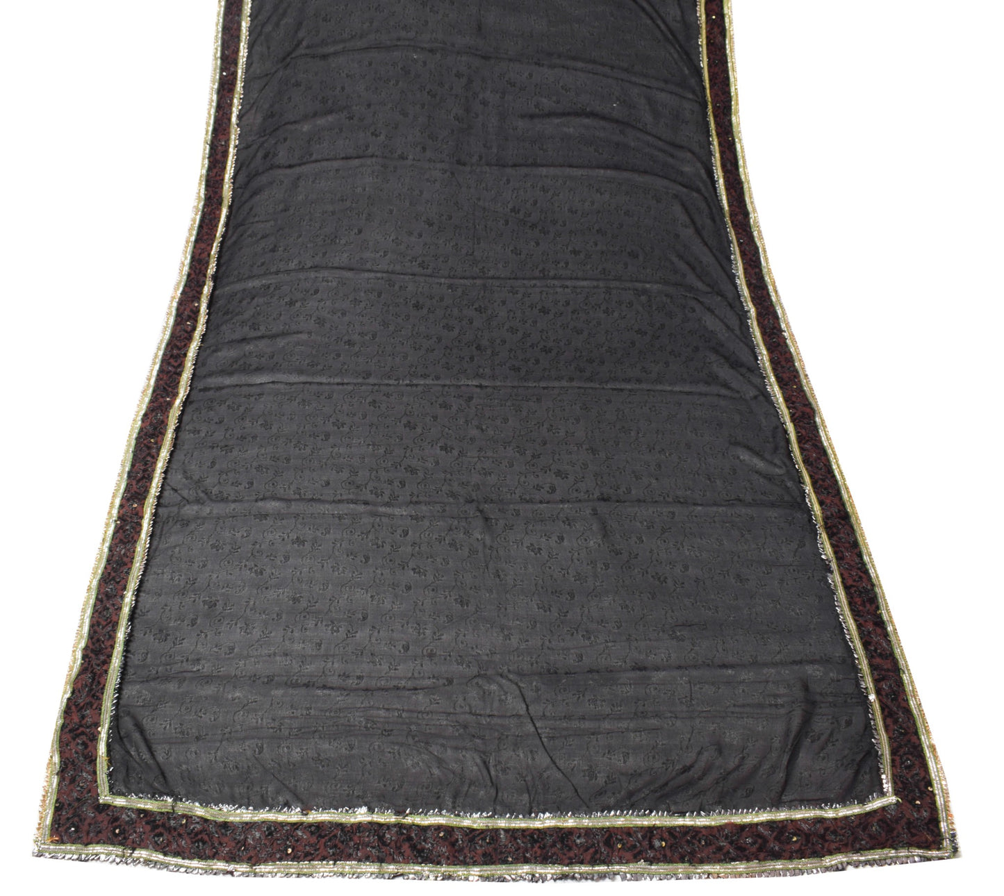 Sushila Vintage Self Woven Scrap Dupatta Black Pure Silk Floral Long Stole Wrap