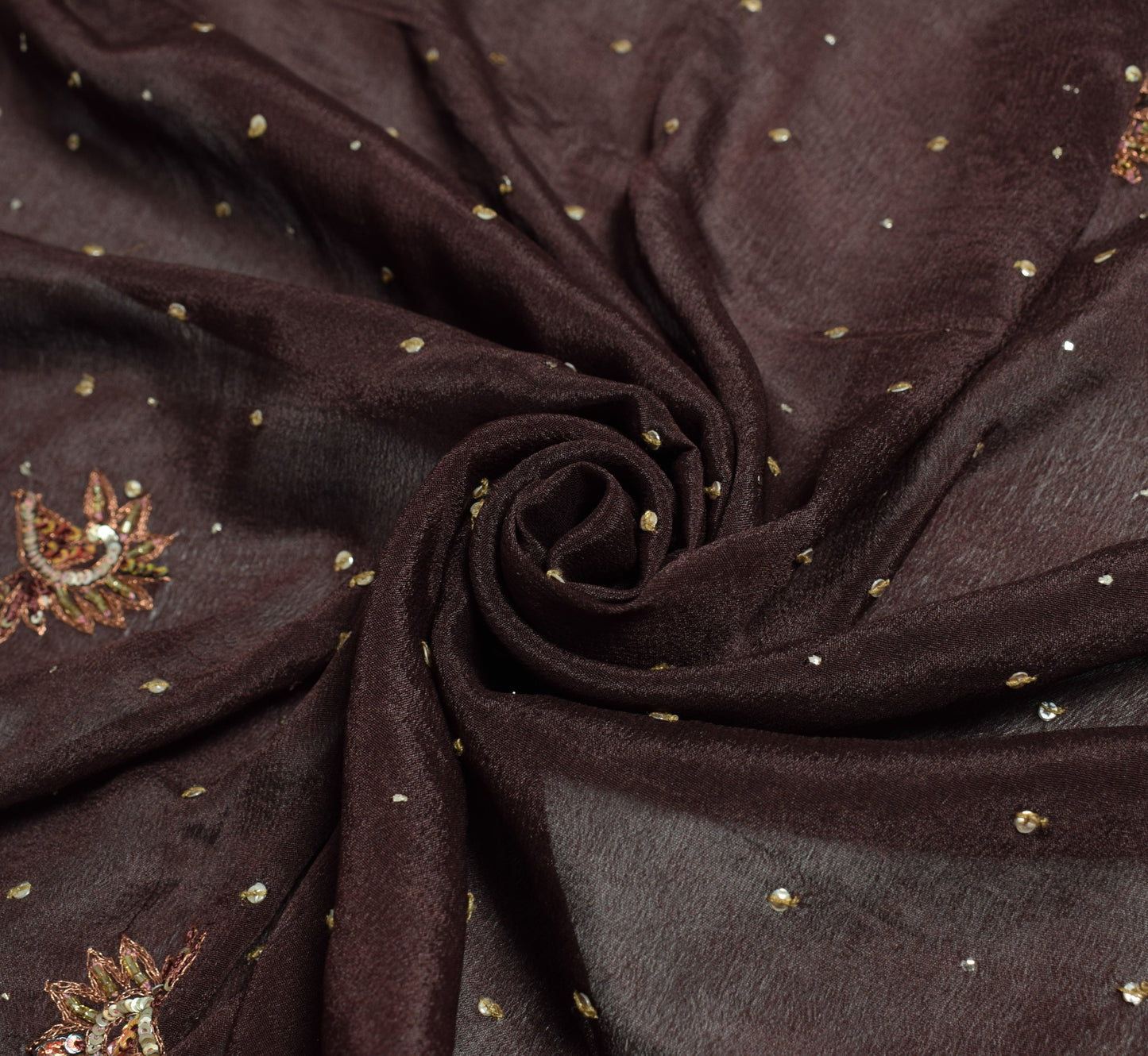 Sushila Vintage Dark Brown Scrap Dupatta Hand Beaded Pure Chiffon Long Stole