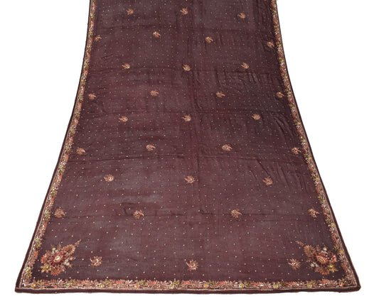 Sushila Vintage Dark Brown Scrap Dupatta Hand Beaded Pure Chiffon Long Stole