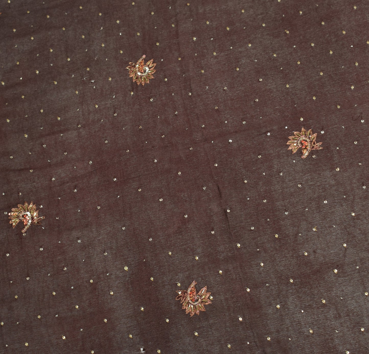 Sushila Vintage Dark Brown Scrap Dupatta Hand Beaded Pure Chiffon Long Stole