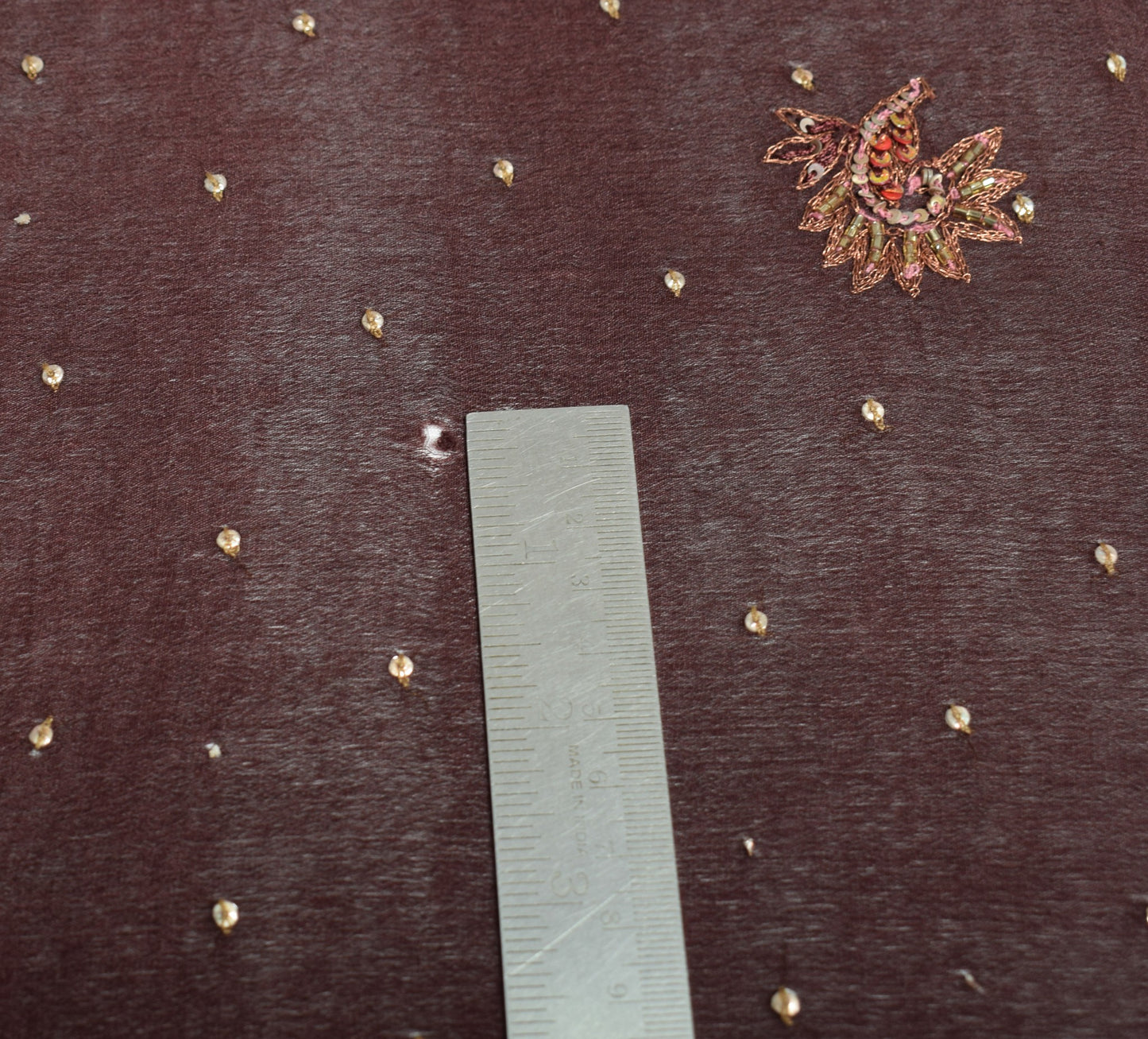 Sushila Vintage Dark Brown Scrap Dupatta Hand Beaded Pure Chiffon Long Stole