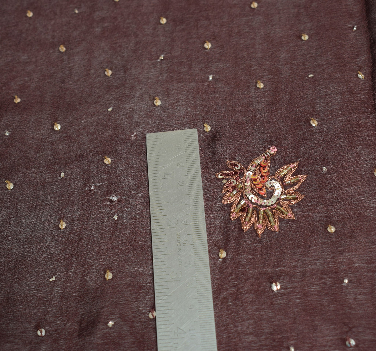 Sushila Vintage Dark Brown Scrap Dupatta Hand Beaded Pure Chiffon Long Stole