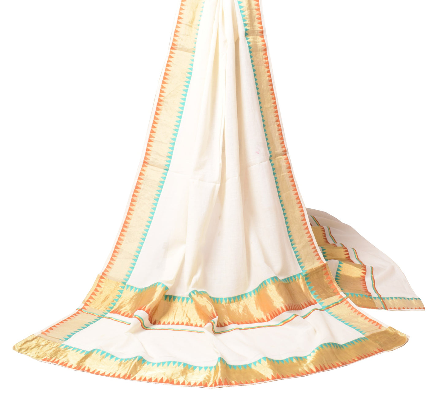 Sushila Vintage Cream Scrap Dupatta Kanakadara Kerala Pure Cotton Long Stole