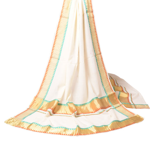 Sushila Vintage Cream Scrap Dupatta Kanakadara Kerala Pure Cotton Long Stole