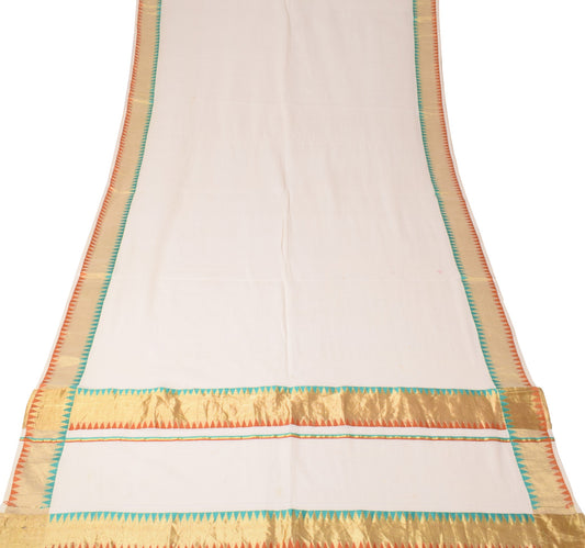 Sushila Vintage Cream Scrap Dupatta Kanakadara Kerala Pure Cotton Long Stole