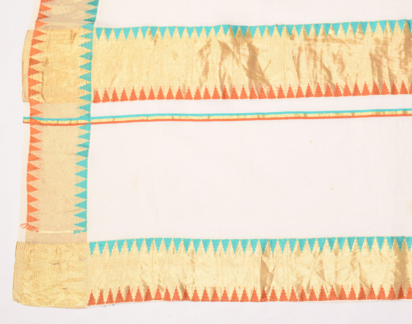 Sushila Vintage Cream Scrap Dupatta Kanakadara Kerala Pure Cotton Long Stole