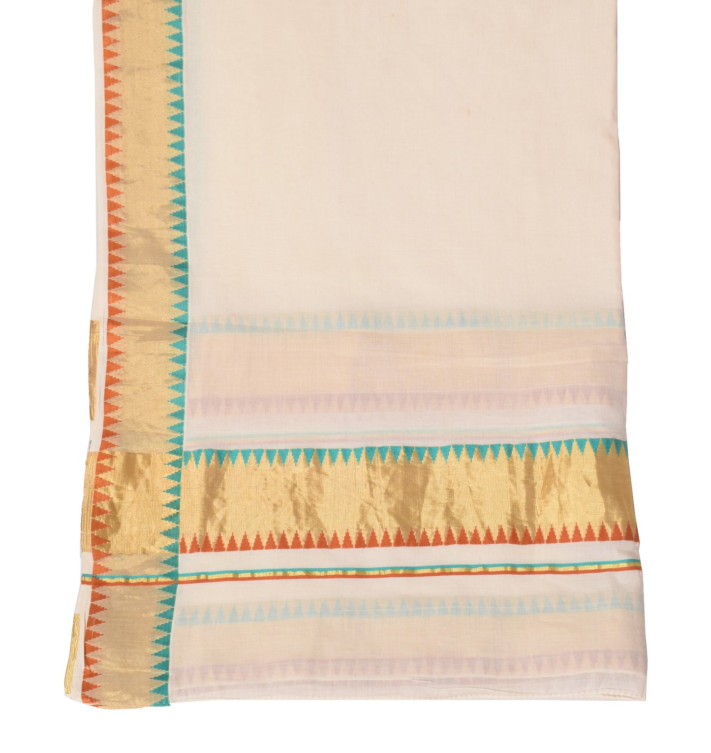 Sushila Vintage Cream Scrap Dupatta Kanakadara Kerala Pure Cotton Long Stole
