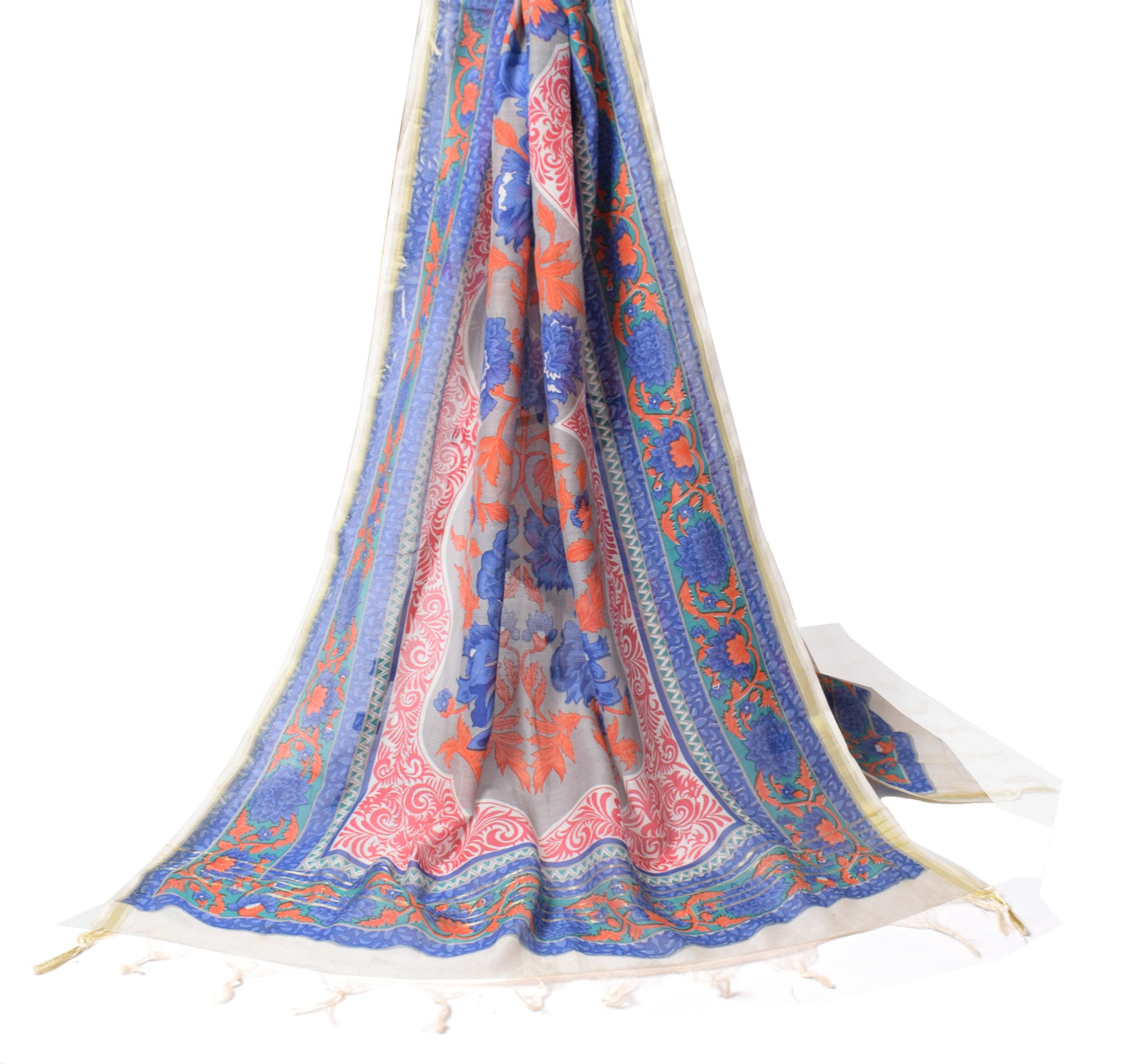 Sushila Vintage Gray Floral Scrap Dupatta Pure Cotton Silk Printed Long Stole
