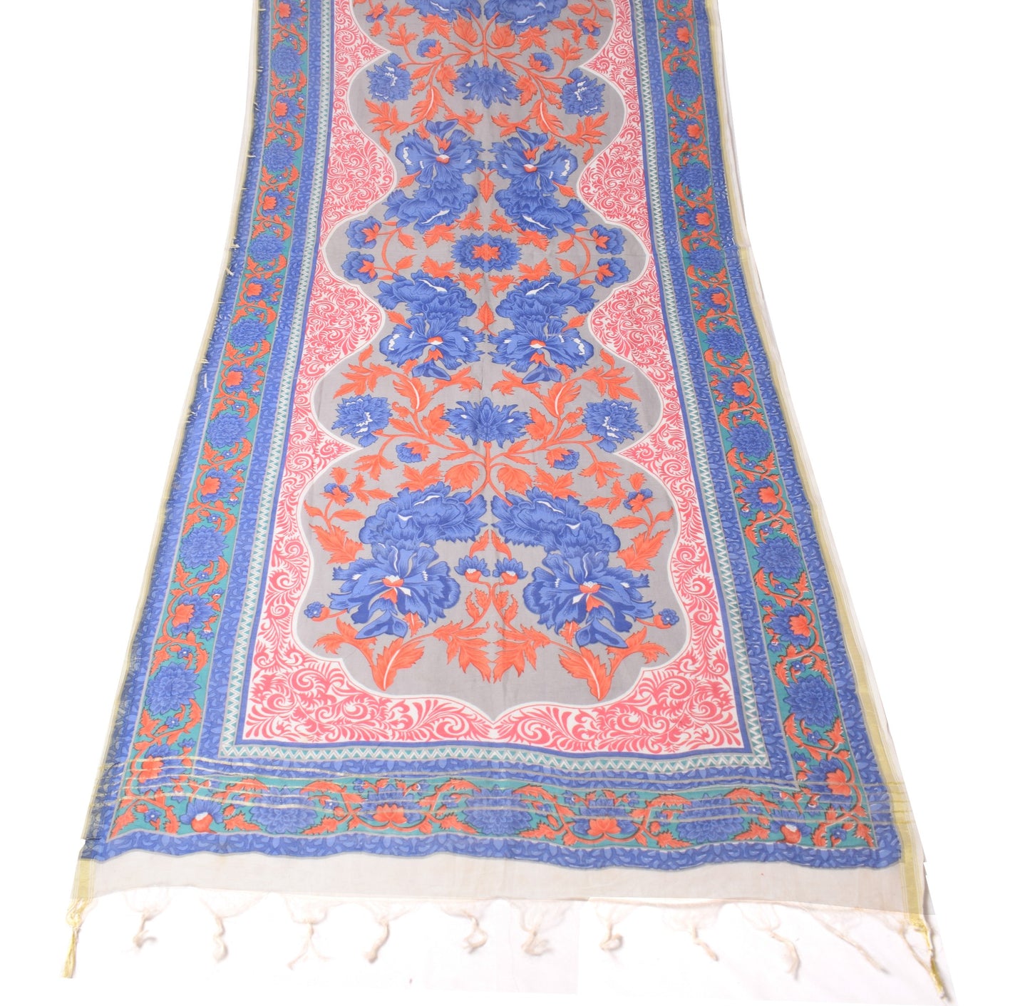 Sushila Vintage Gray Floral Scrap Dupatta Pure Cotton Silk Printed Long Stole
