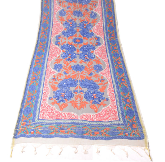 Sushila Vintage Gray Floral Scrap Dupatta Pure Cotton Silk Printed Long Stole