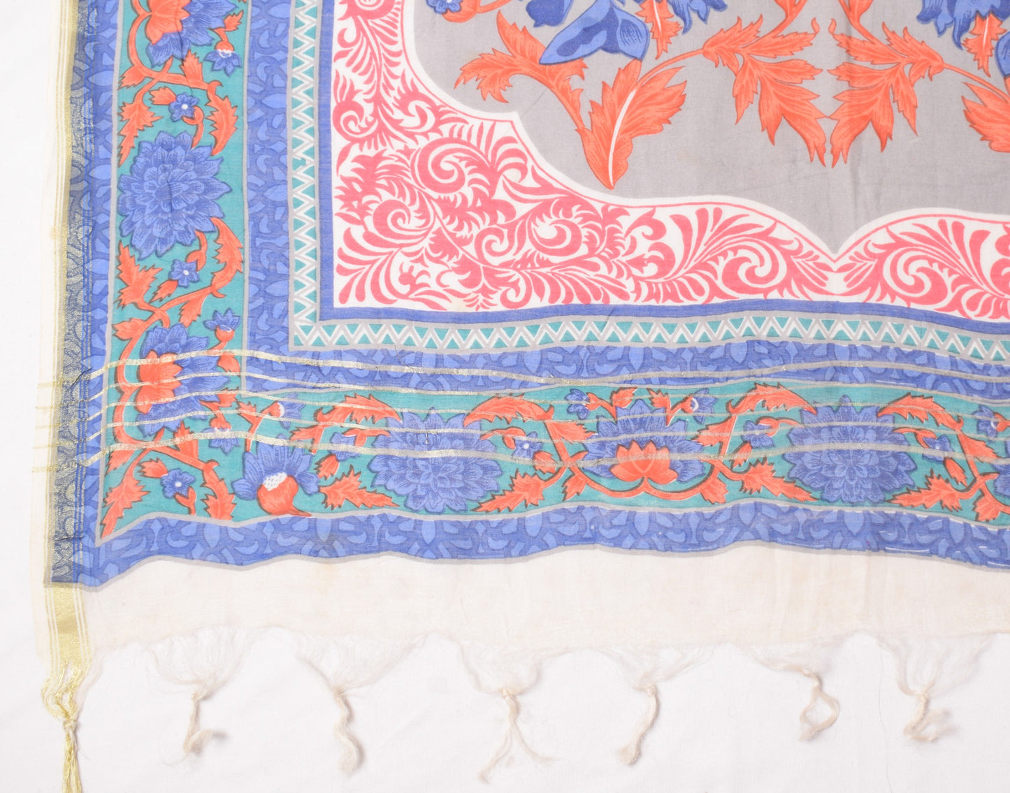 Sushila Vintage Gray Floral Scrap Dupatta Pure Cotton Silk Printed Long Stole
