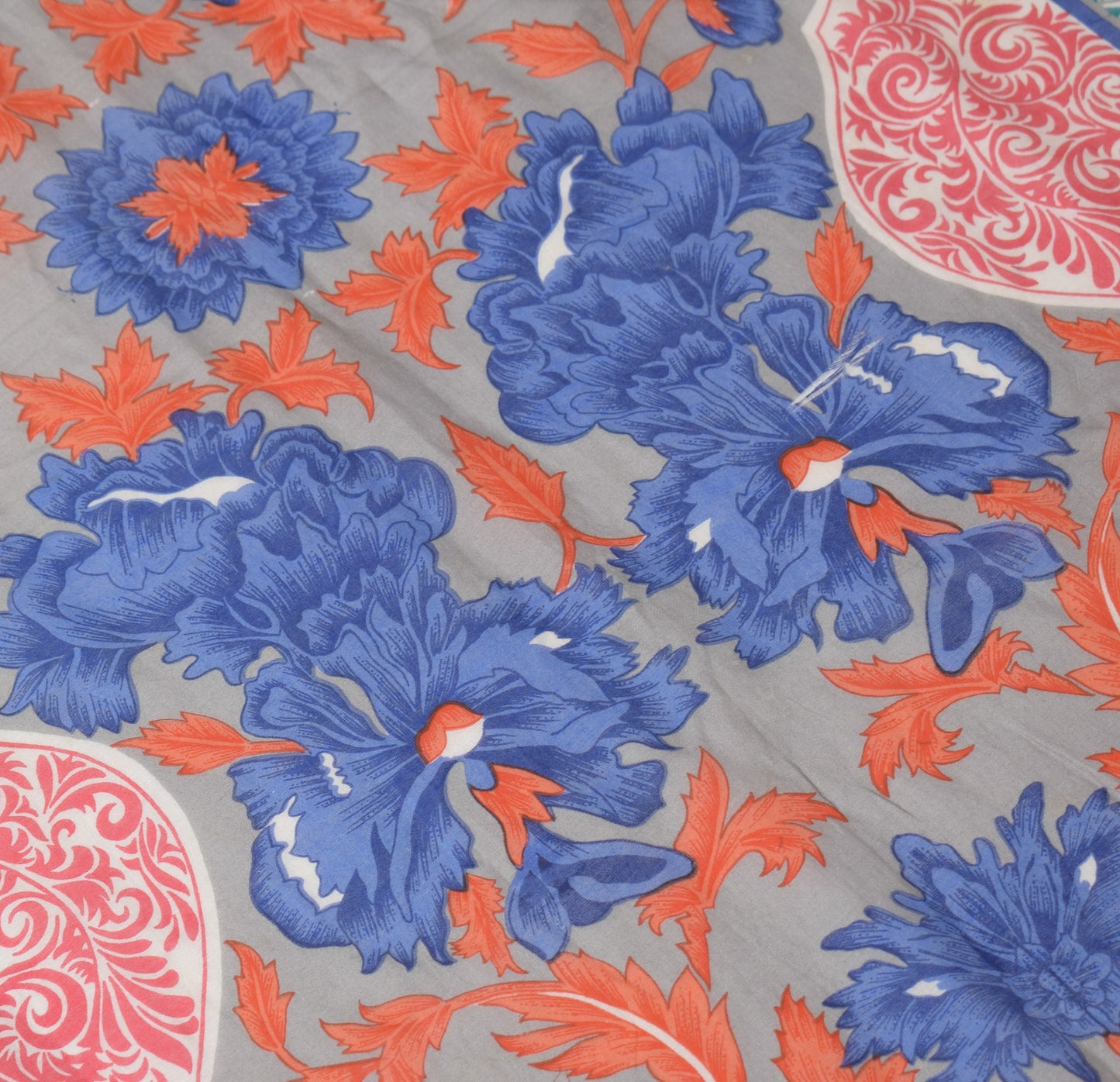 Sushila Vintage Gray Floral Scrap Dupatta Pure Cotton Silk Printed Long Stole