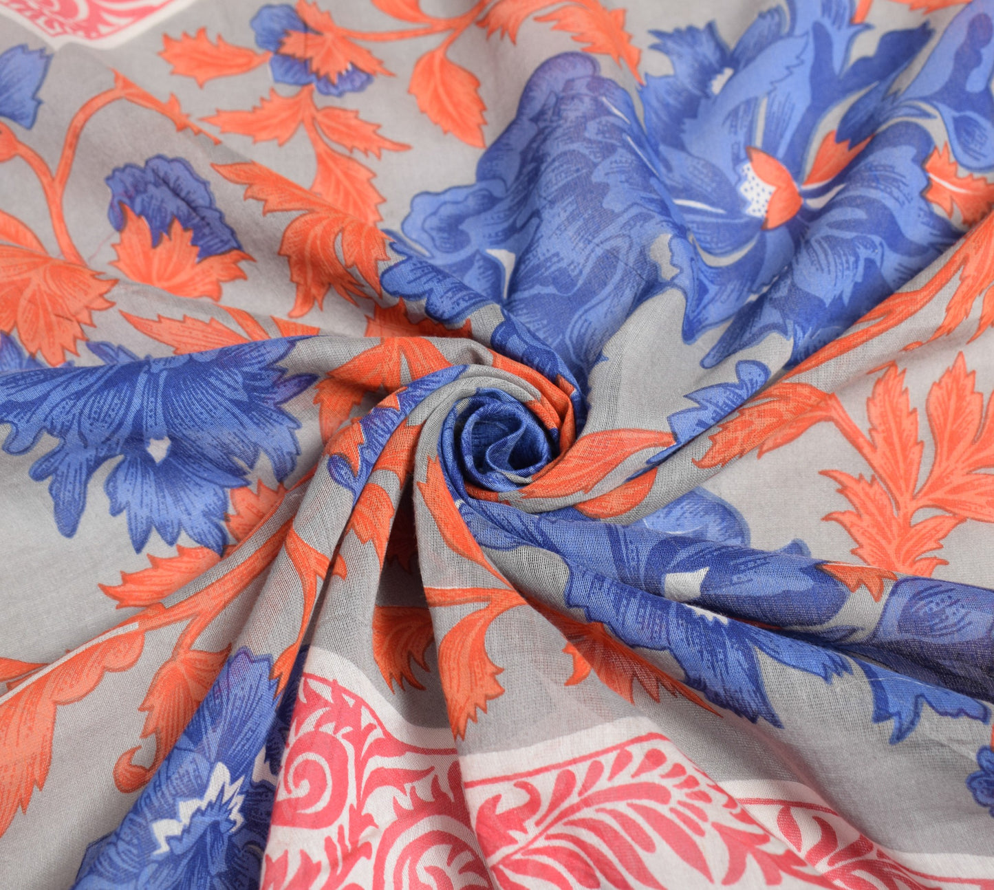 Sushila Vintage Gray Floral Scrap Dupatta Pure Cotton Silk Printed Long Stole
