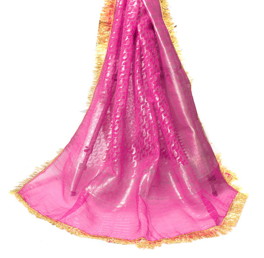 Sushila Vintage Magenta Scrap Dupatta Banarasi Zari Brocade Pure Silk Long Stole