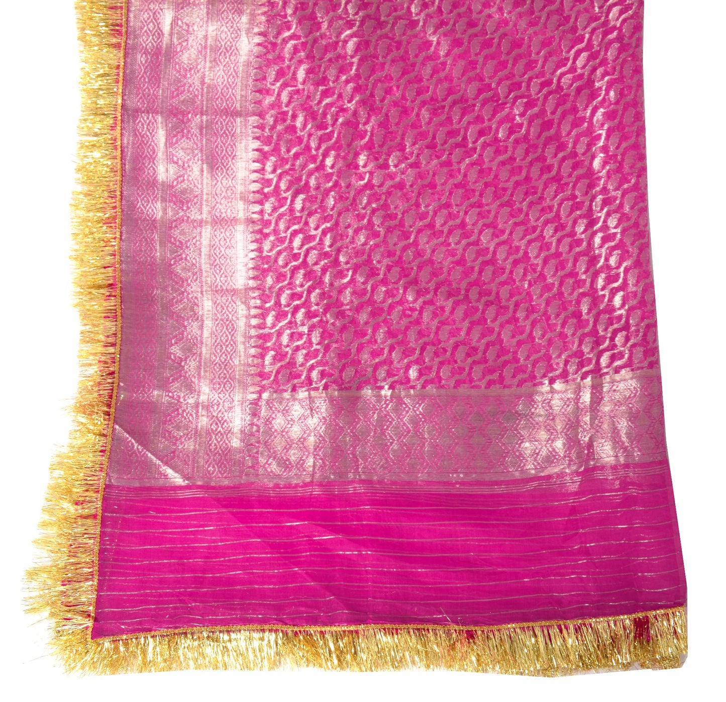 Sushila Vintage Magenta Scrap Dupatta Banarasi Zari Brocade Pure Silk Long Stole