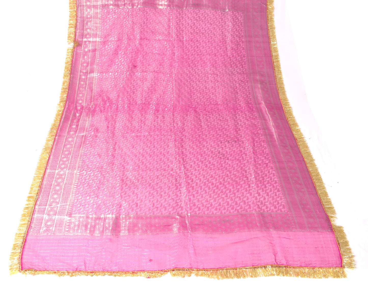 Sushila Vintage Magenta Scrap Dupatta Banarasi Zari Brocade Pure Silk Long Stole