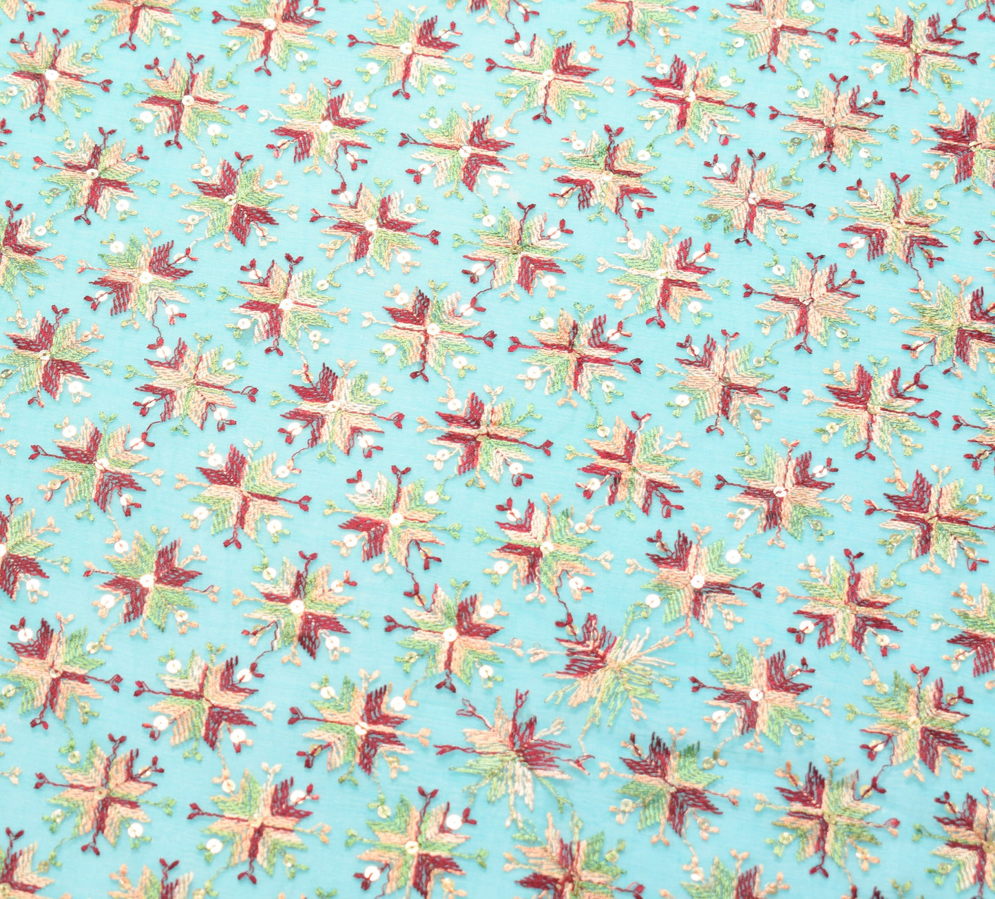 Sushila Vintage Bagh Phulkari Scrap Dupatta Aqua Green Embroidered Long Stole