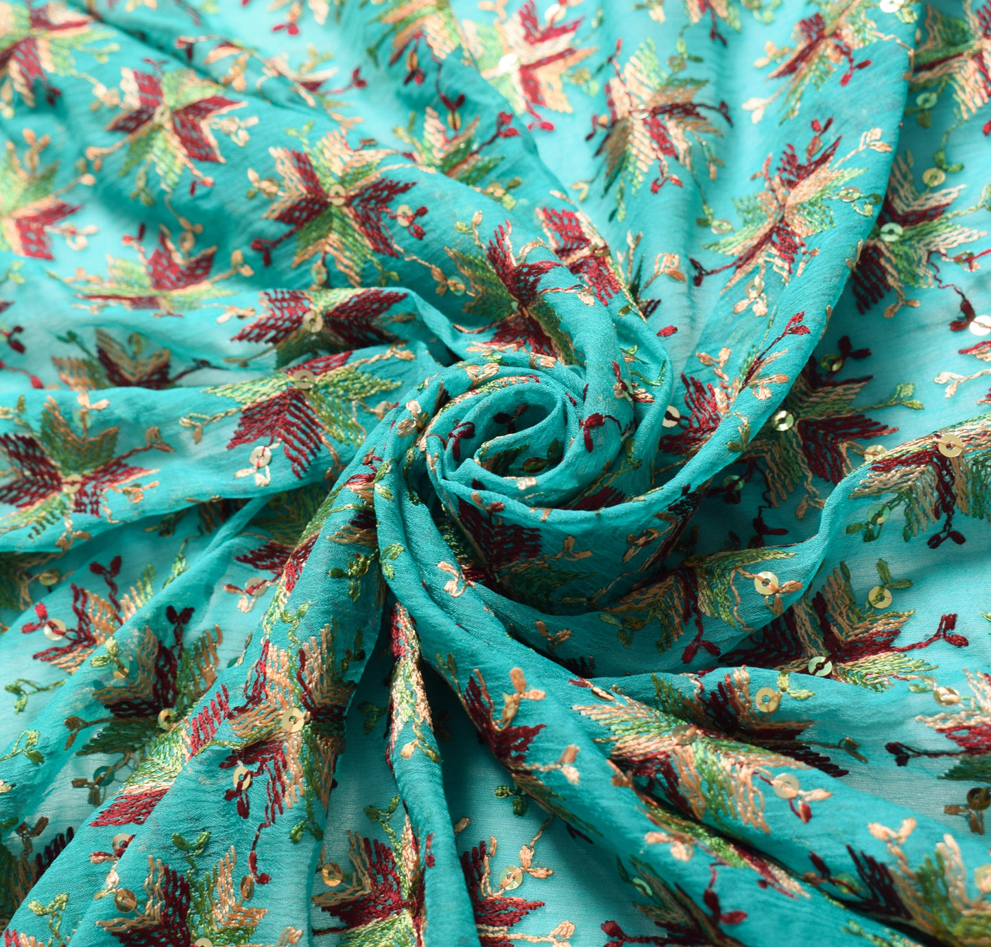 Sushila Vintage Bagh Phulkari Scrap Dupatta Aqua Green Embroidered Long Stole