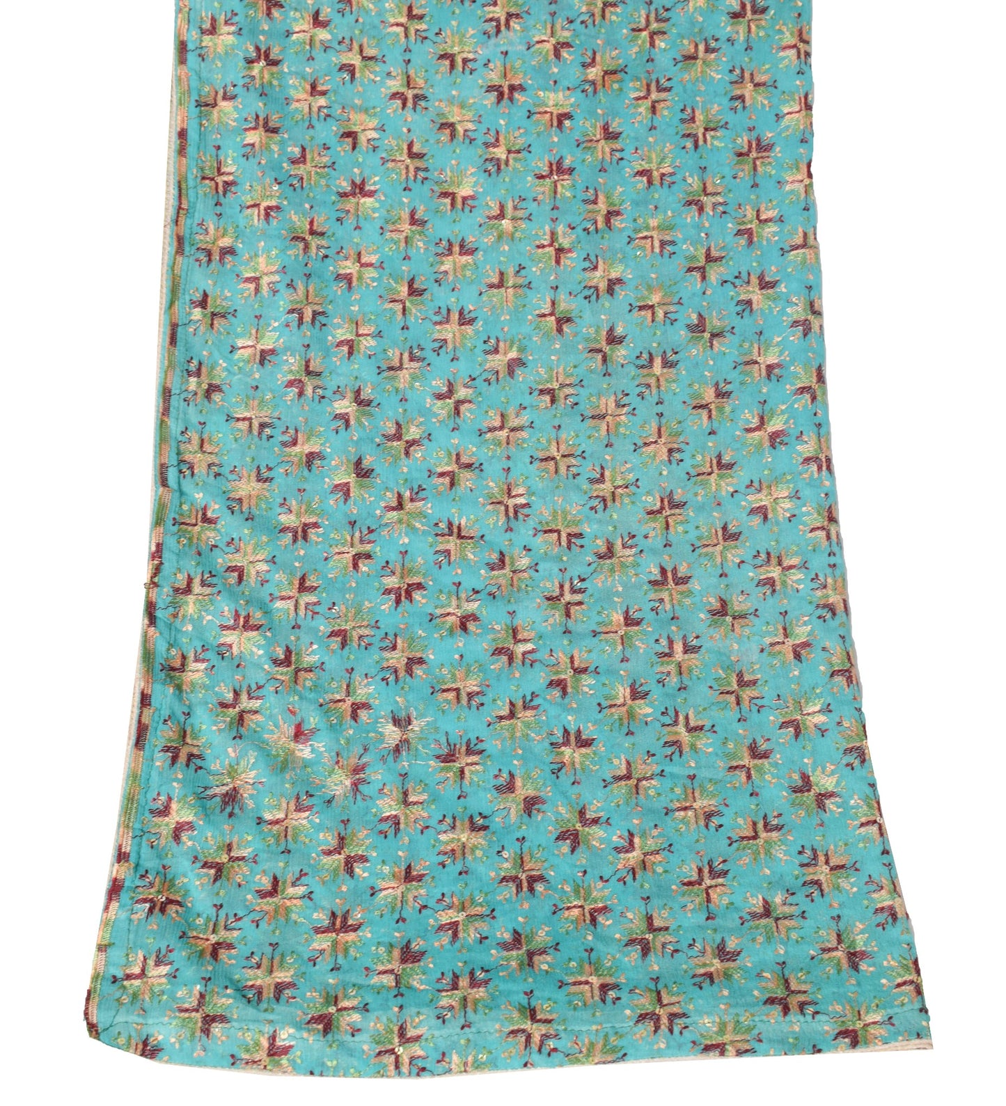 Sushila Vintage Bagh Phulkari Scrap Dupatta Aqua Green Embroidered Long Stole