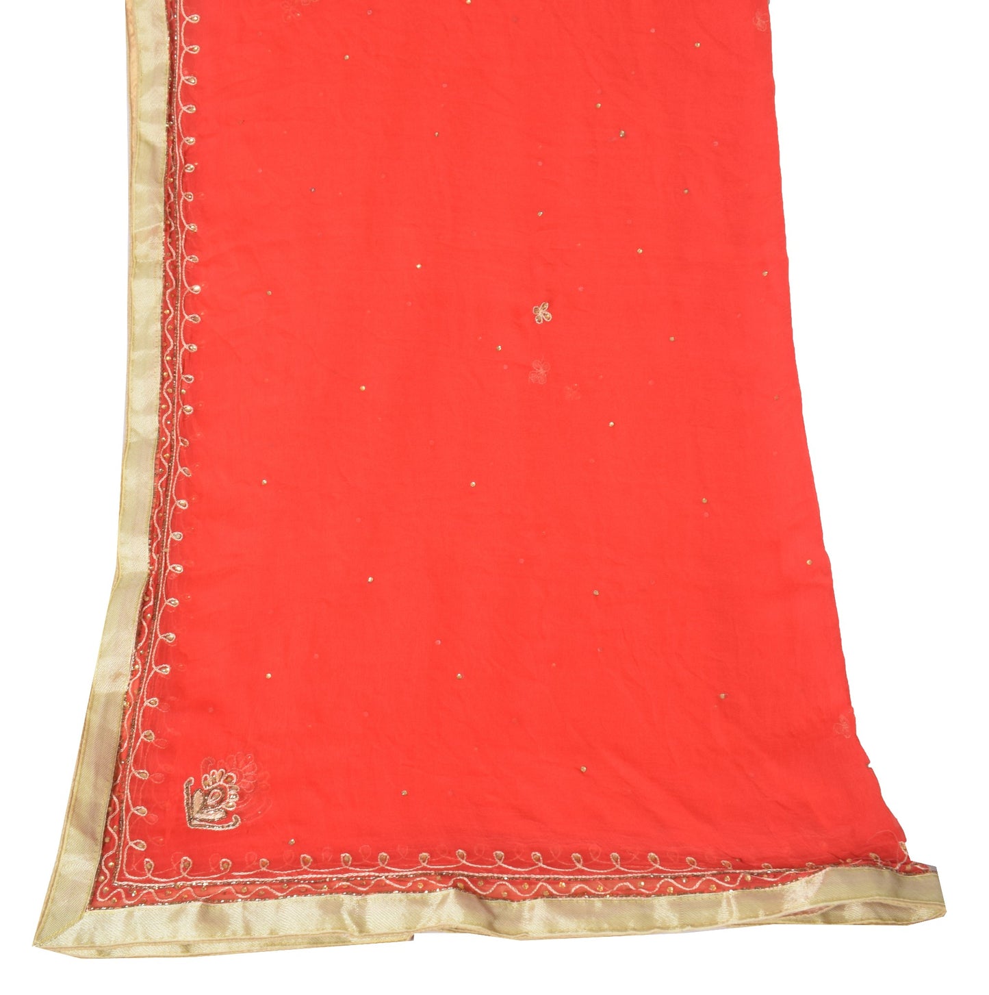 Sushila Vintage Chiffon Silk Scrap Dupatta Floral Embroidered Red Long Stole