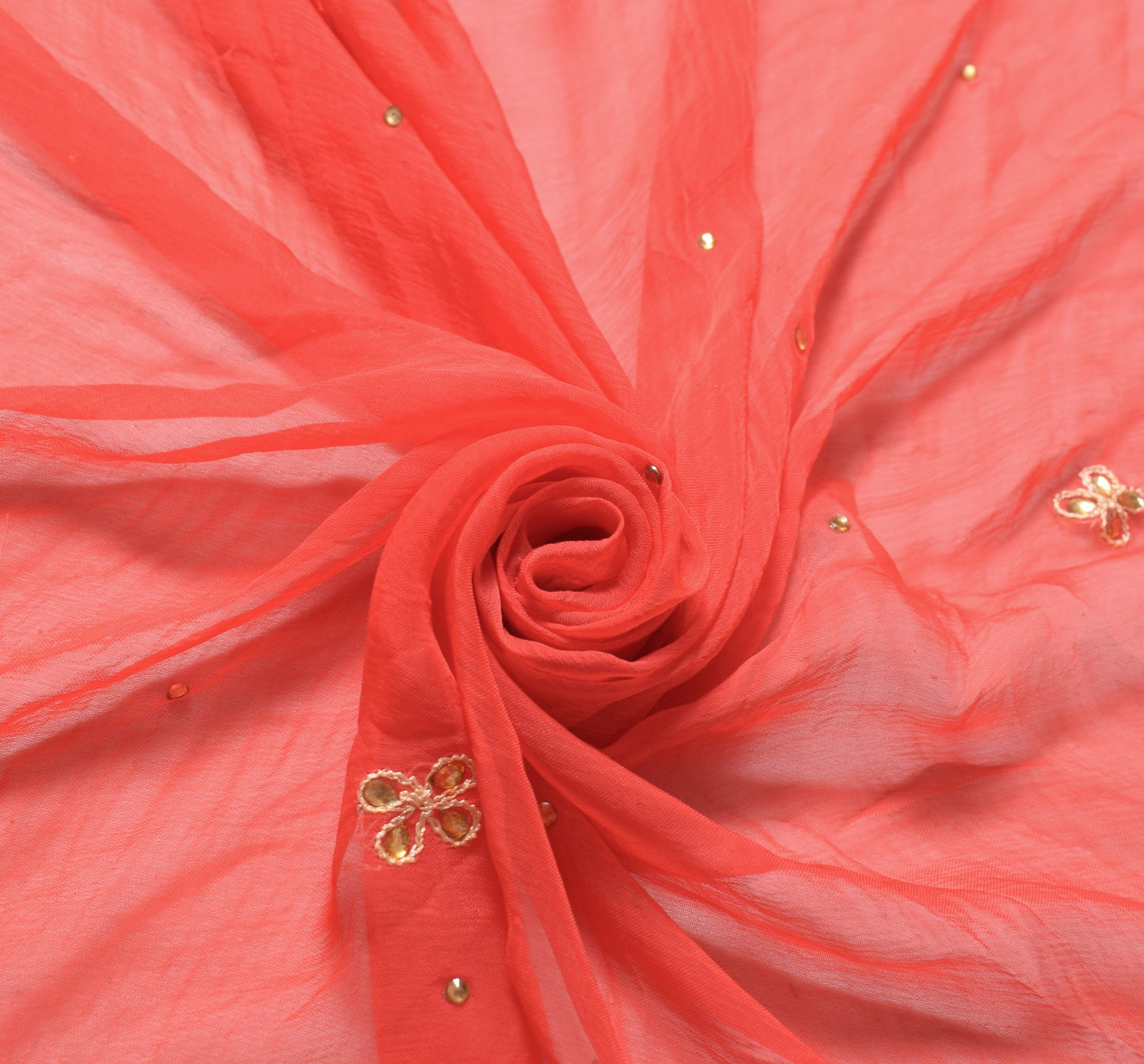 Sushila Vintage Chiffon Silk Scrap Dupatta Floral Embroidered Red Long Stole