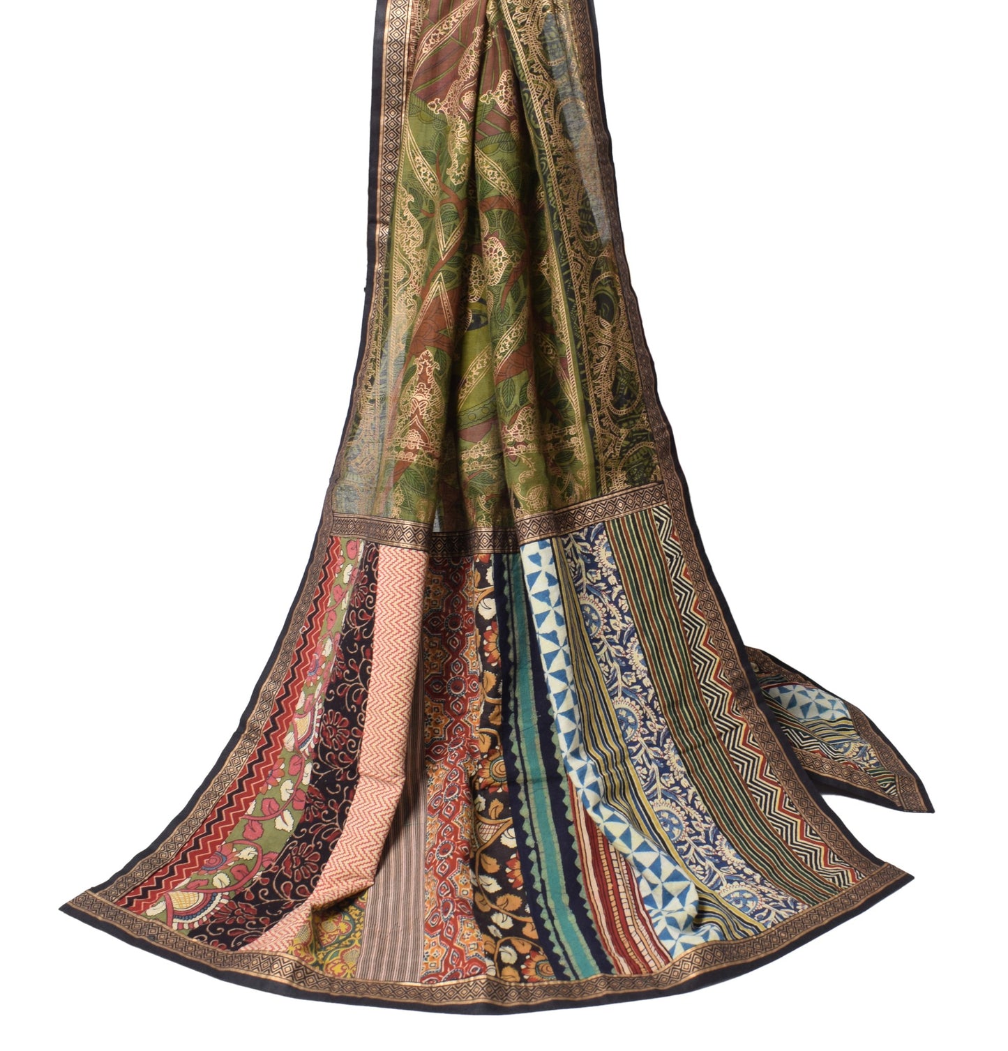 Sushila Vintage Scrap Green Dupatta Pure Cotton Patch Work & Printed Long Stole