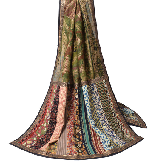 Sushila Vintage Scrap Green Dupatta Pure Cotton Patch Work & Printed Long Stole