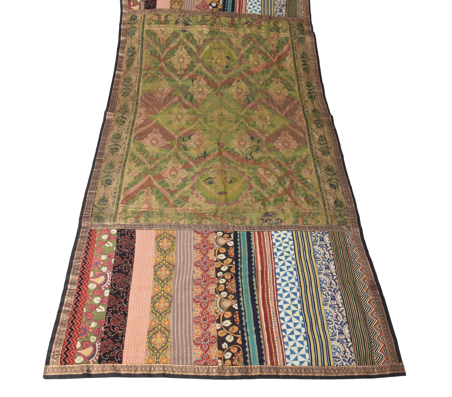 Sushila Vintage Scrap Green Dupatta Pure Cotton Patch Work & Printed Long Stole