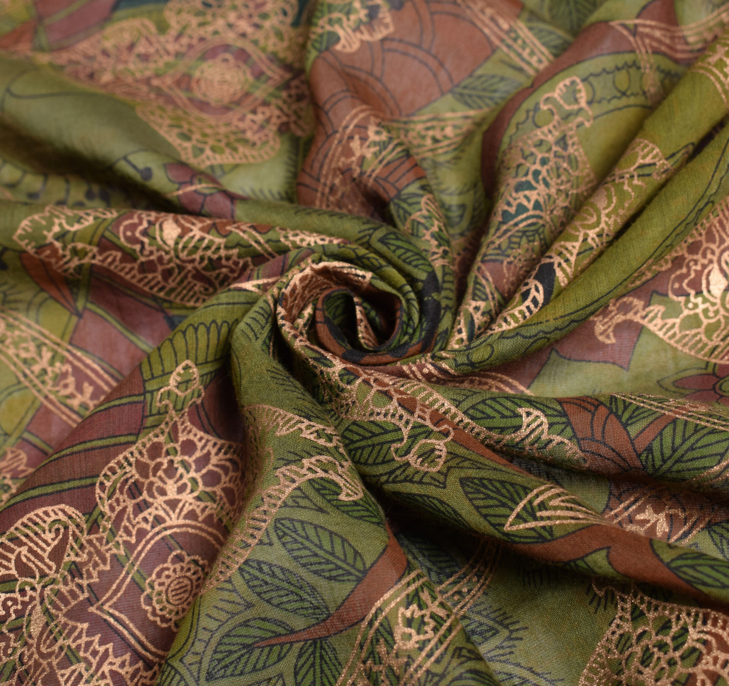 Sushila Vintage Scrap Green Dupatta Pure Cotton Patch Work & Printed Long Stole