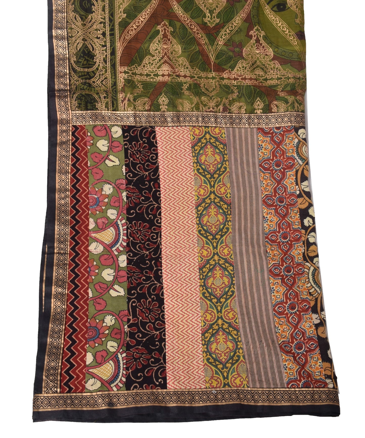 Sushila Vintage Scrap Green Dupatta Pure Cotton Patch Work & Printed Long Stole
