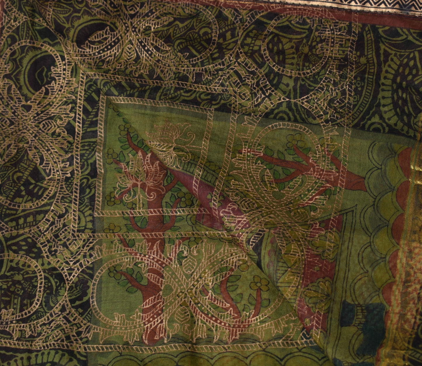 Sushila Vintage Scrap Green Dupatta Pure Cotton Patch Work & Printed Long Stole