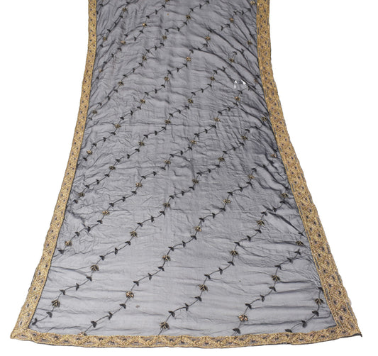 Sushila Vintage Black Scrap Dupatta Floral Embroidered Art Chiffon Long Stole