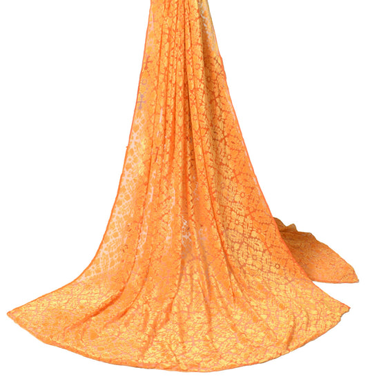 Sushila Vintage Brasso Velvet Scrap Dupatta Orange Floral Woven Soft Long Stole