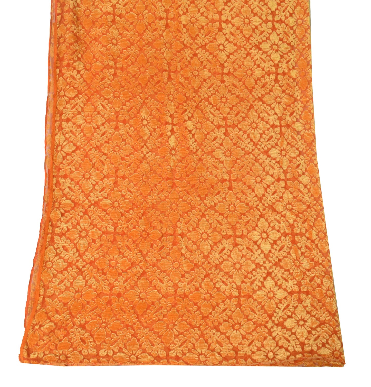 Sushila Vintage Brasso Velvet Scrap Dupatta Orange Floral Woven Soft Long Stole