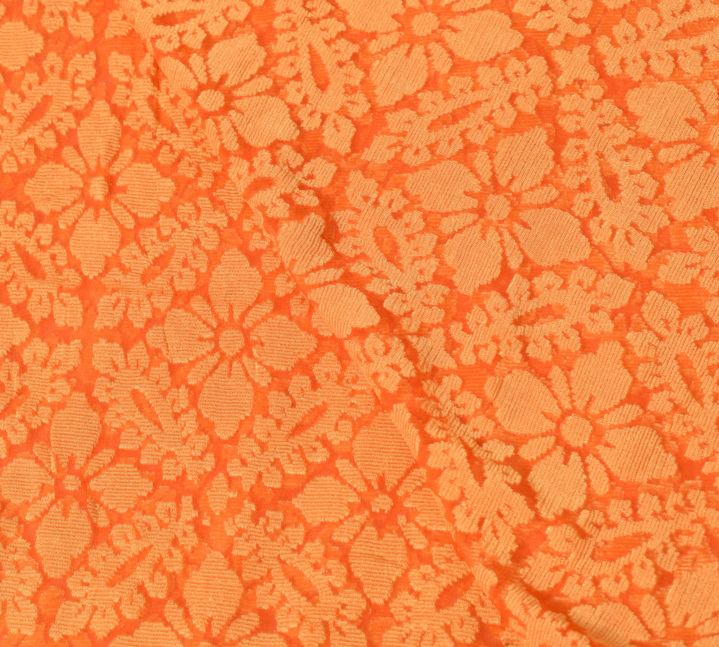 Sushila Vintage Brasso Velvet Scrap Dupatta Orange Floral Woven Soft Long Stole