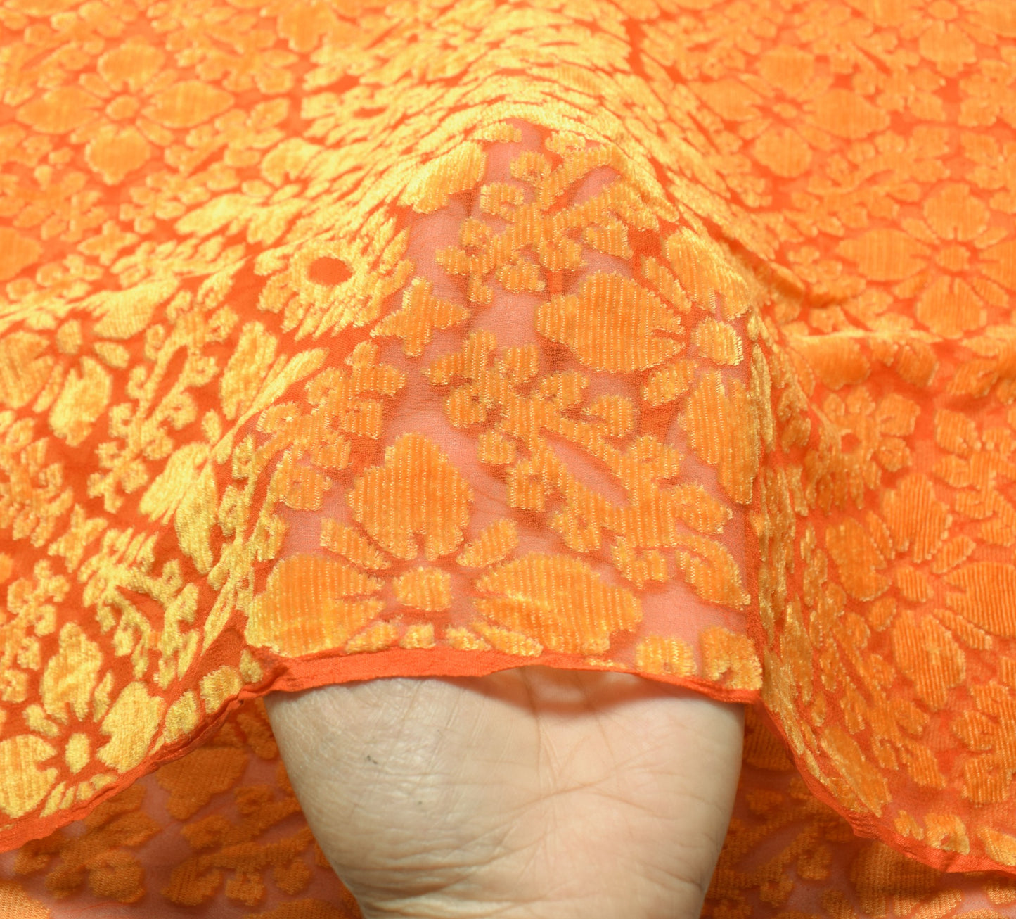 Sushila Vintage Brasso Velvet Scrap Dupatta Orange Floral Woven Soft Long Stole