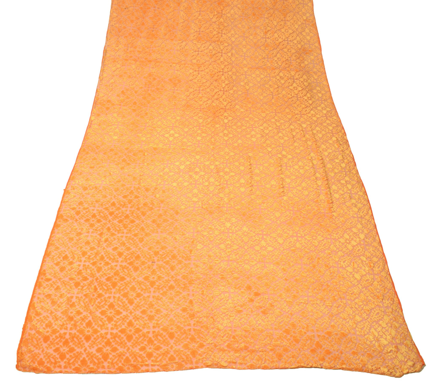 Sushila Vintage Brasso Velvet Scrap Dupatta Orange Floral Woven Soft Long Stole