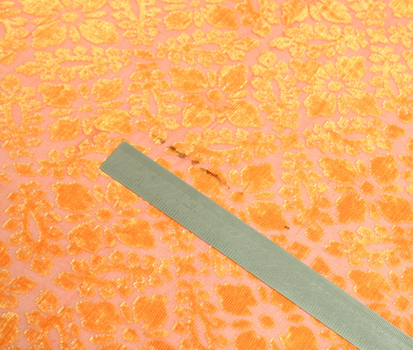 Sushila Vintage Brasso Velvet Scrap Dupatta Orange Floral Woven Soft Long Stole