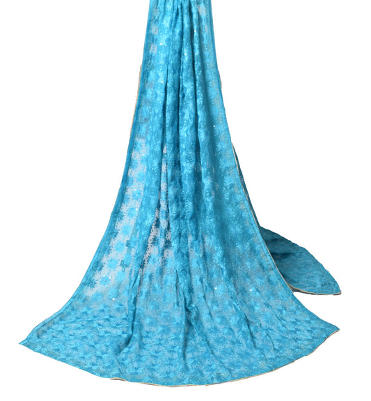 Sushila Vintage Bagh Phulkari Scrap Dupatta Embroidered Turquoise Long Stole