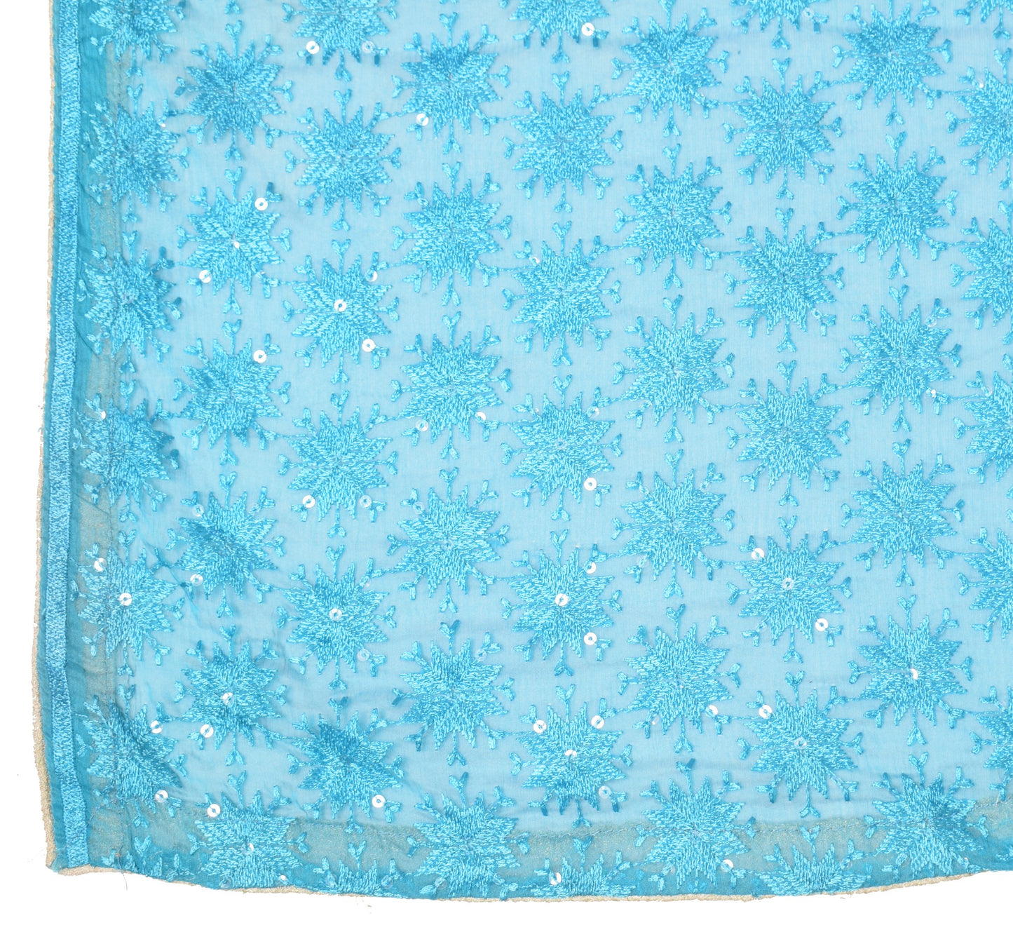 Sushila Vintage Bagh Phulkari Scrap Dupatta Embroidered Turquoise Long Stole