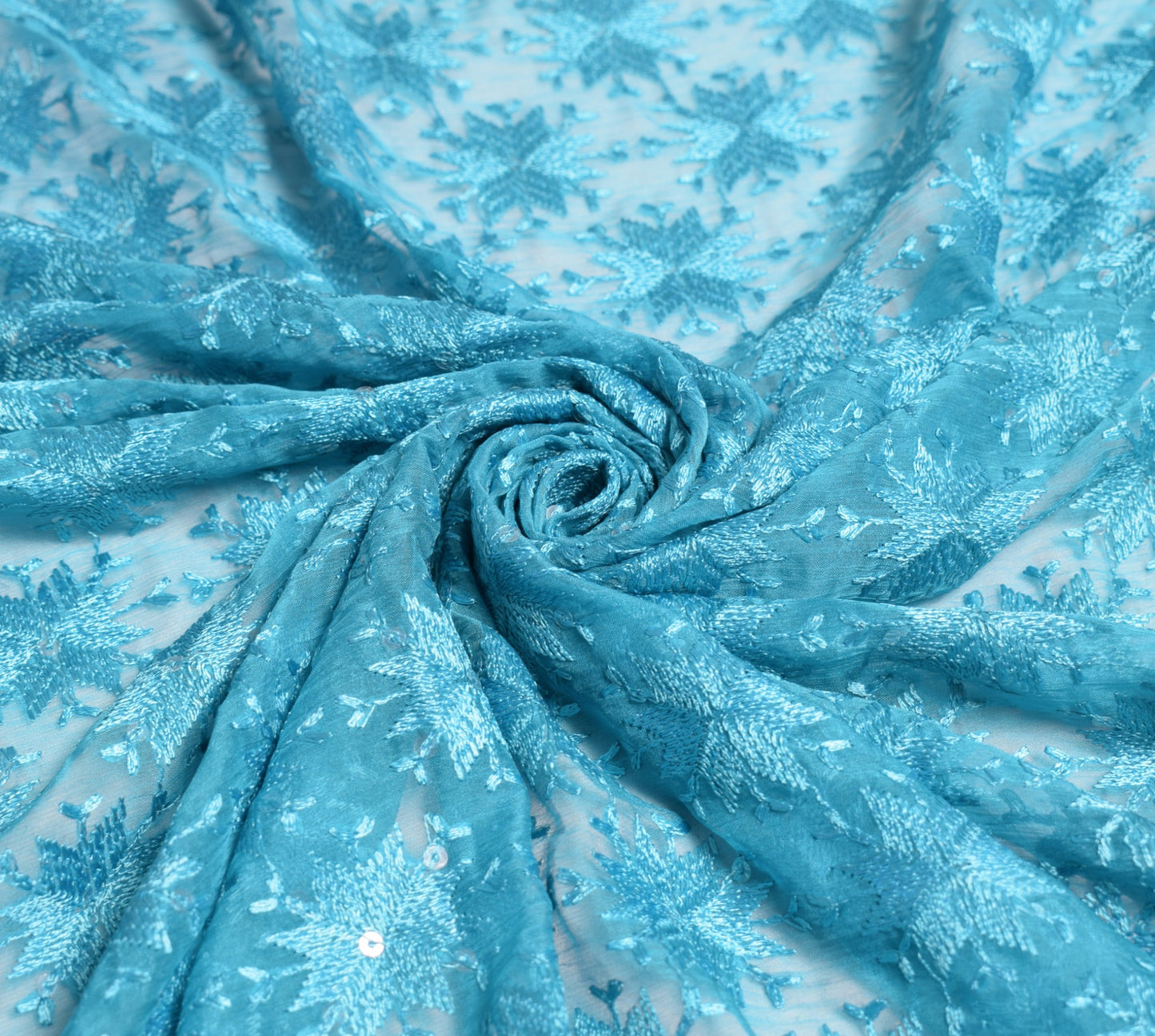 Sushila Vintage Bagh Phulkari Scrap Dupatta Embroidered Turquoise Long Stole