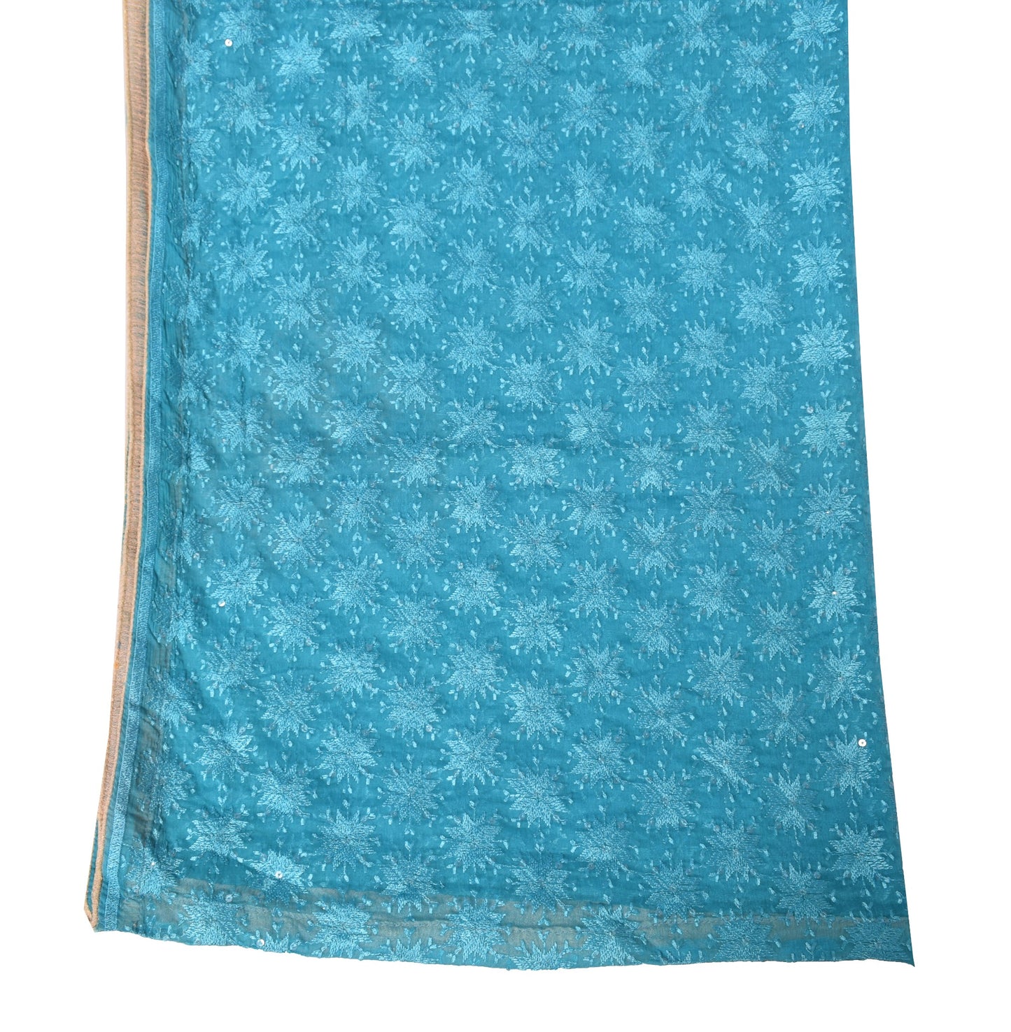 Sushila Vintage Bagh Phulkari Scrap Dupatta Embroidered Turquoise Long Stole