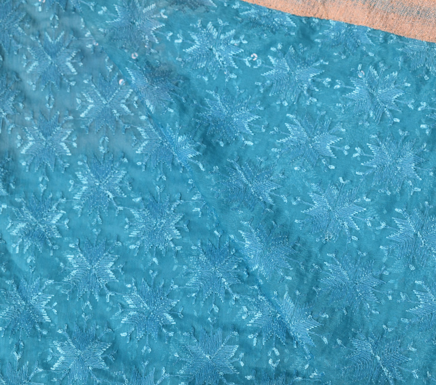 Sushila Vintage Bagh Phulkari Scrap Dupatta Embroidered Turquoise Long Stole