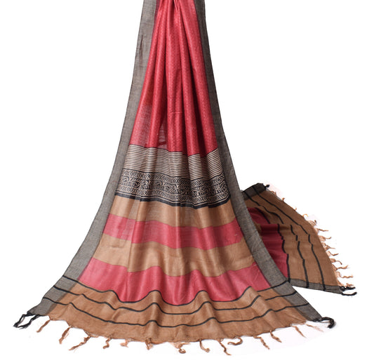 Sushila Vintage Magenta Scrap Dupatta Pure Woolen Hand Block Printed Long Stole