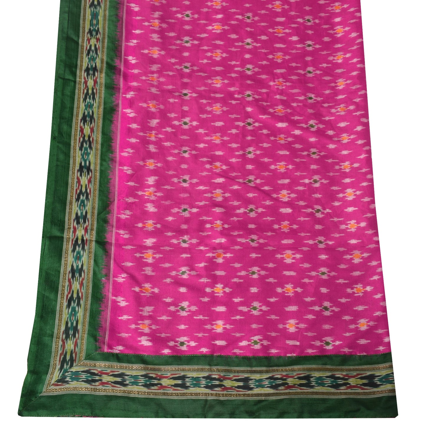 Sushila Vintage Magenta Green Scrap Dupatta Pure Silk Hand Woven Ikat Long Stole