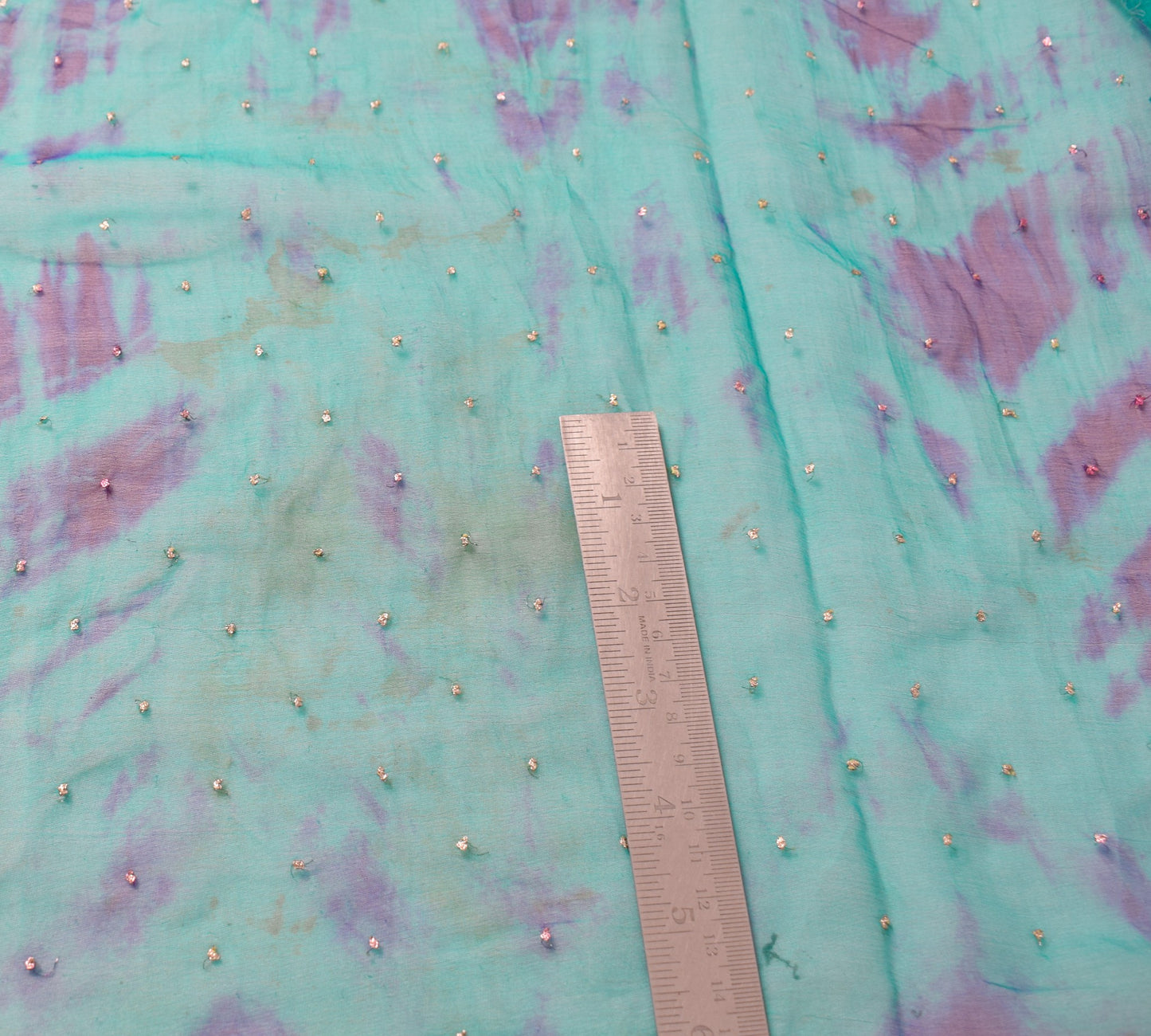 Sushila Vintage Aqua Green Scrap Dupatta Tie-Dye Zardozi Pure Chiffon Long Stole